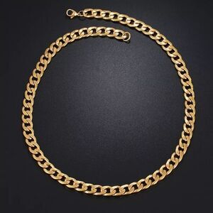 Gold Flat Curb Chain Necklace 9mm thick 20 inches long